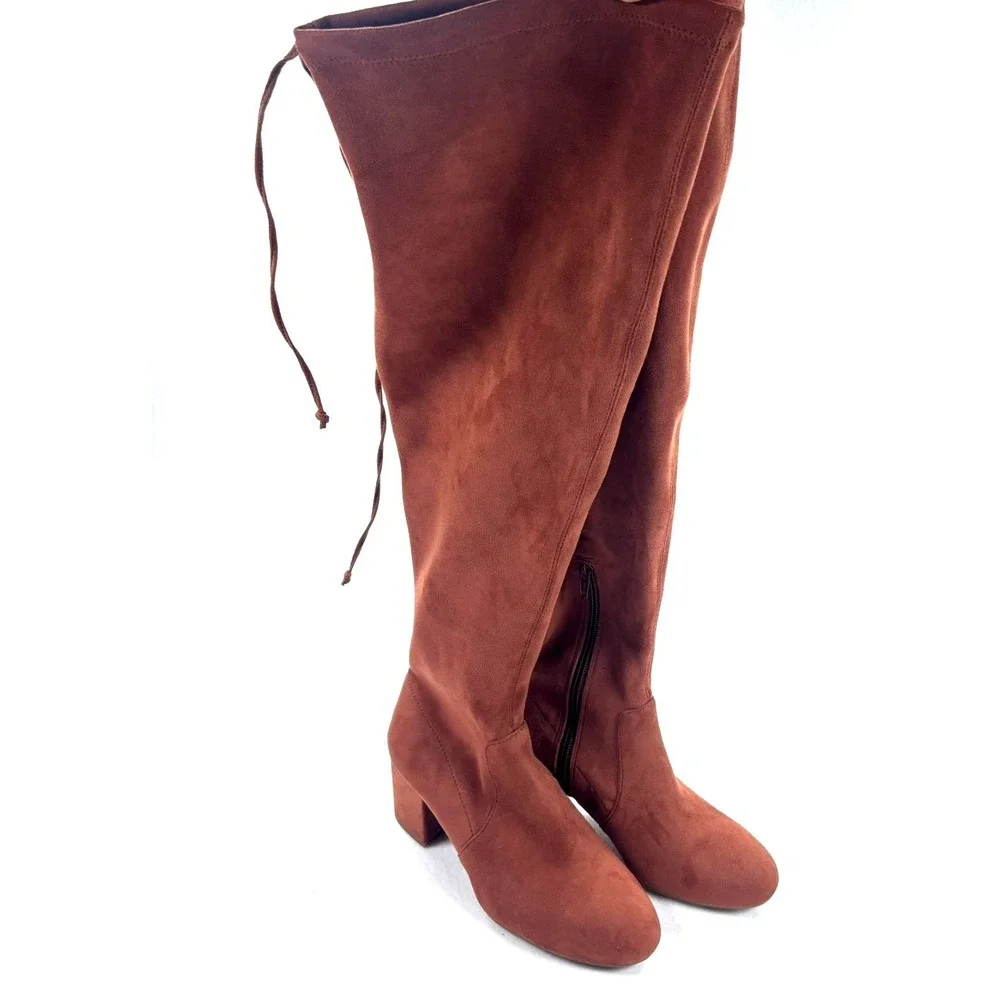 Gianni Bini Over The Knee Boots Brown Faux Suede Block Heel Women Size 6M